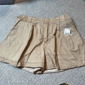 Free people‎ Tan Vintage High-Waisted Modal Pleated Sateen Summer Shorts nwt 8